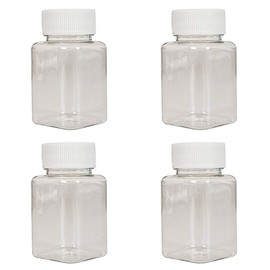 4 Pieces 80ml Empty Clear Plastic Pill Bottles Solid Powder Container Plastic Square Solid Powder Container Reagent Storage Bottle with White Screw Cap, Transparent
