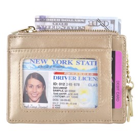 woogwin Slim RFID Credit Card Holder for Women Mini Front Pocket Wallet Purse With Keychain (OilGold)