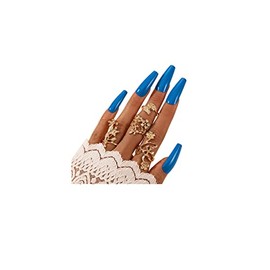 Hollow Carved Flowers Rings for Women,4Pcs Above Knuckle Blue Rings Set for Women Knuckle Rings Set for Women, Bohemian Vintage Silver Stack Rings (A-Gold, Alloy)