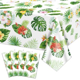 Hegbolke 4 Pack Hawaiian Luau Tablecloths for Party Decorations, Palm Leaf Table Covers Rectangular Aloha Tropical Leaf Tablecloths for Summer Beach Kids Birthday Cocktail Party Supplies, 86 x 51 in