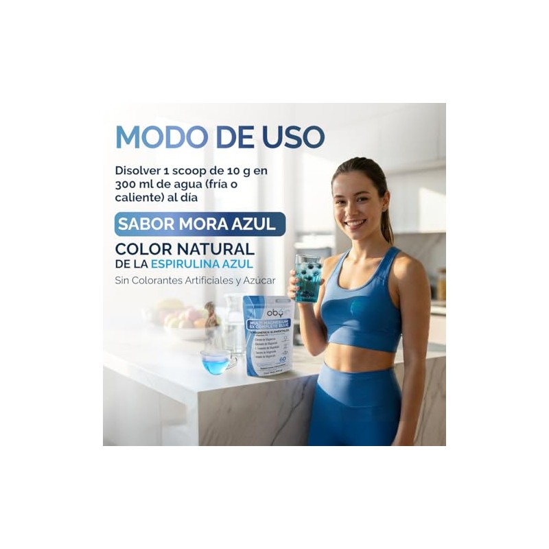 OBY Magnesio Complex 5 + Espirulina Azul Polvo Sabor Mora