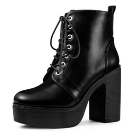 Allegra K Women's Platform Chunky High Heel Lace Up Black Combat Boots - 9 M US