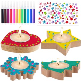 TaimeiMao Pack of 4 Snowflake Tea Light Holders Craft Set, Tea Light Holder with Stars and Snowflakes, for Christmas, Crafts and Decorating for Boys and Girls, Assorted