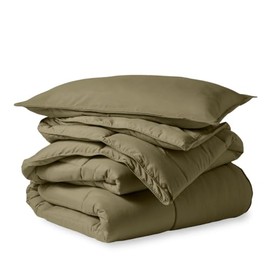 3-Piece Soft All-Season 1Ply Goose Down Alternative Comforter Oversized Queen | Fluffy Double-Brushed Microfiber Box Stitched Solid Pattern Premium Bedding | Olive Green Color Wrinkle Stain Resistant
