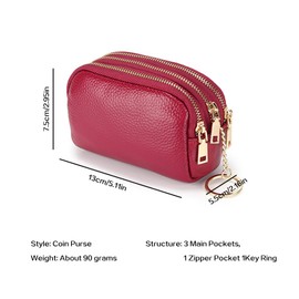 Women's Purse, Multilayer Coin Bag, Leather Purse, Women's Mini, Wallet with Zip, Simple Cute Purse, Spacious Wallet, red, Fonts