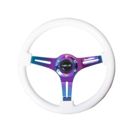 NRG Innovations ST-015MC-WT Classic Wood Grain Wheel (350mm 3 Neochrome spokes - White Paint Grip)