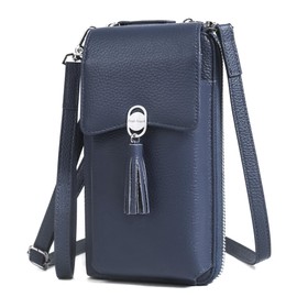 Genuine Leather Crossbody Cellphone Bag for Women RFID Blocking Phone Wallet Purse with 2 Straps Royal Blue New