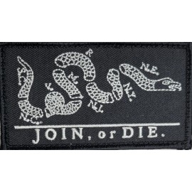 political cartoon  JOIN OR DIE Black  White  Tactical Hook Embroidered Patch