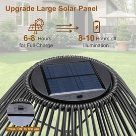 Black Solar Table Lamp, 14.37" Large Handmade Rattan Woven Desk Outdoor Lamps for Patio Waterproof with 6 Bright LED Lights Boho Table Lamp Lantern for Garden Balcony Yard Room Decor