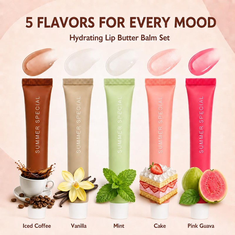 5 Pack Summer Special Lip Balm Butter Set, Tinted Lip
