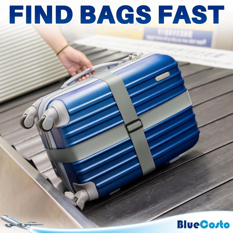 BlueCosto Luggage Straps for Suitcase - Silver, 6.5 ft x