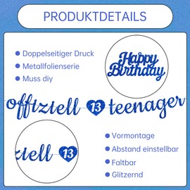 Offizielle Teenager Deko 13 Geburtstag - 15 Stück Blau Offizielle Teenager banner Kreis Dot Twinkle Star Hanging Streamer Tortenaufsatz Für Jungen Mädchen Geburtstagsparty