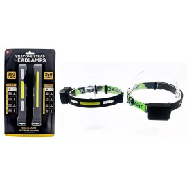 Sona 2-piece set of 350 lumens cob silicone strap headlamps, requires 6 aaa