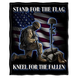 Erazor Bits Military Throw Blanket, Stand for The Flag Blanket, Kneel for The Fallen Cozy Fleece Bed Spread, Solider Kneeling Cover MM2323-TB (50 x 60 Inches)