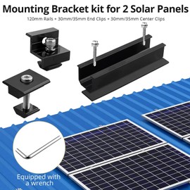 Anbte 6Pcs Solar Panel Mounting Kit, Aluminium 120 mm Solar Panel Mounting Rail & 30mm/35mm End Clamp & Mid Clamp, Solar Panel Mounting Brackets for Metal Roof, Tin Roof, Flat Roof, Sheet Roof, Black