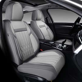 KEYOOG Universal 2-Seater Waterproof Breathable Nappa Leather Car Seat Covers Full Set, Compatible with Toyota Corolla Camry, Lexus LS400, Nissan Murano Rogue, Fit Front Seats Most Sedans SUV- Gray