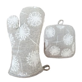 La'cherir® Oven Gloves & Pot Holders Set of 2 - Heat Resistant up to 180°C, Linen Polyester, Machine Washable for Oven, Grill & BBQ - Grey
