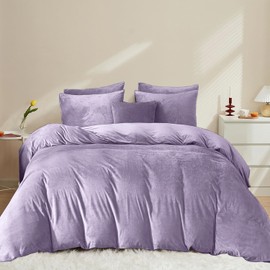 Covebett Flannel Bed Linen 140 x 200 cm Purple Lilac Winter Warm Shaggy Coral Fleece Cashmere Touch Cuddly Winter Bed Linen Fluffy Velvet Flannelette Duvet Cover with Zip and 1 Pillowcase 70 x 90 cm