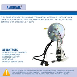 Fuel Pump Compatible with Ford Crown Victoria & Lincoln Town Car & Mercury Grand Marquis, Marauder, 2003 2004, V8 4.6L, Gas, Replace# E2336S, 4W1Z9H30