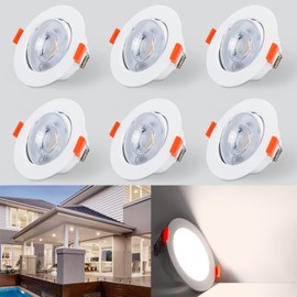 Kambo LED Recessed Spotlights 40° Swivelling Set of 6 Round Spotlights, 6 W Replaces 60 W 610 LM Neutral White 4000 K, Spot LED Ceiling Light White Bathroom Recessed Spotlight