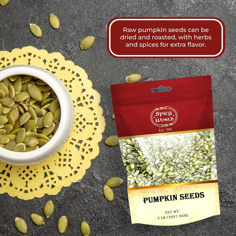 Spicy World Raw Pumpkin Seeds 5 LB Bag - Shelled,