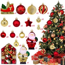 HidWee Pack of 72 Christmas Baubles Plastic Set Red Gold Classic Christmas Tree Baubles Plastic Decoration Christmas Tree Decoration Set with Hanger Shatterproof Christmas Decoration Indoor Outdoor