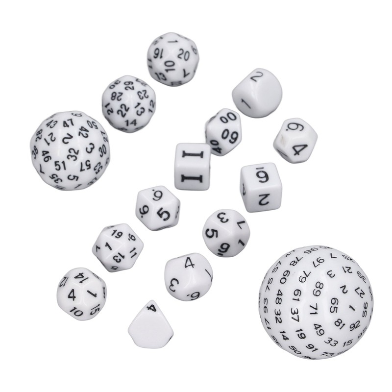 15pcs Complete Polyhedral Dice Set Acrylic D3 to D100 Spherical