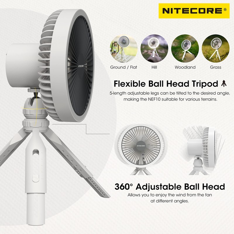 Nitecore NEF10 Multifunctional Portable Electric Fan with LED Ring Light,
