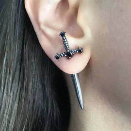 Allereya Vintage Ruby Sword Stud Earrings Ruby Crystal Sword Stud Earrings Gold Large Sword Earrings Sword Earrings Sparkling Ruby Red Sword Earrings Jewellery for Women and (Gold), Zinc, No Gemstone