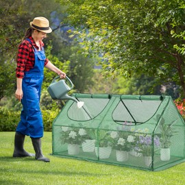 Aoodor 4 x 2 x 2 ft Mini Greenhouse with 2 Zipper Doors, Water Resistant, UV Protected for Flowers, Vegetables and Herbs, Green