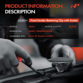 A-Premium 30PCS Nylon Front Fender Retaining Clip Retainer with Sealer Compatible with Toyota Highlander 2011-2013, 4Runner 2010-2011, Yaris 2009-2012 & Scion xD 2008-2014, iQ 2012-2015 - For 8mm Hole