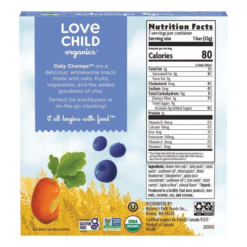 Love Child Organics Oaty Chomps Blueberry + Carrot Snack Bars,