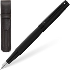 Sheaffer 300 Matte Black Lacquer Pen with PVD Trims and Matching Pouch gift Set (Fountain, Fine nib)