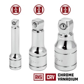 Powerbuilt 1/2-inch Drive Wobble Extension Set, 3 Piece, 1/4-inch, 3/8-inch, 1/2-inch, Up to 25 Degree - 640849, Silver