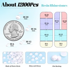 12100Pcs Resin Rhinestones for Crafting with 3Pcs 10ml B7000 Jewelry Glue, 2 Boxes Flatback Crystals Diomand (White) for Bedazzling Crafts DIY Nail Art Makeup，Non Hotfix Gems for Clothing Shoes
