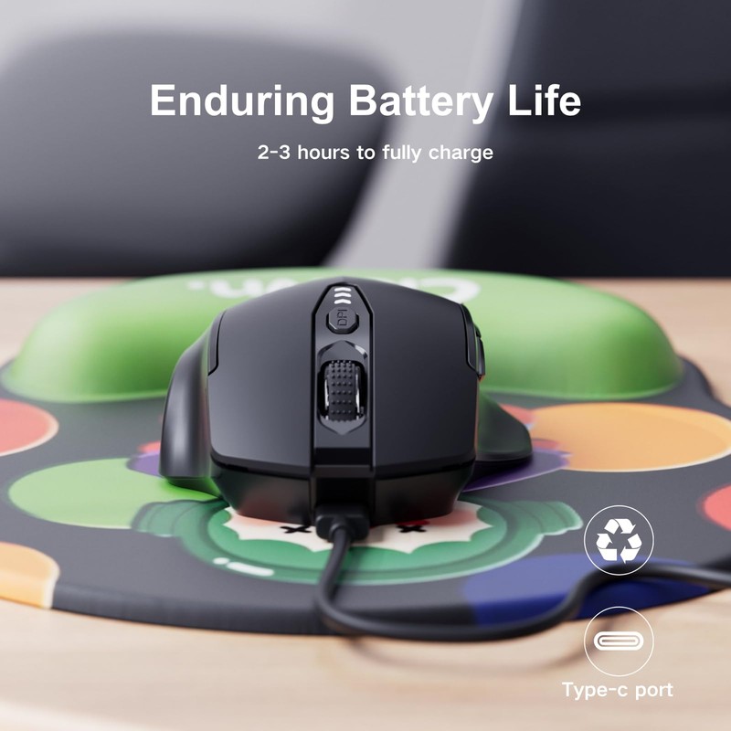 Uineer Wireless Mouse,Upgraded 2.4GHz Rechargeable (Battery Level Visible) Ergonomic Computer