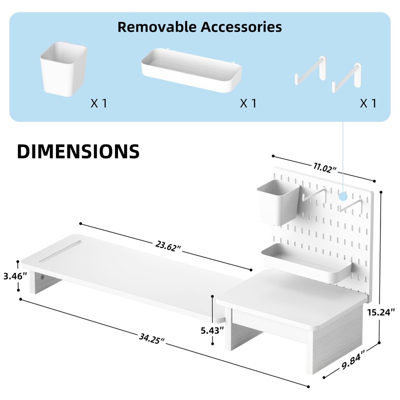 AFOOYO Pegboard Monitor Stand Riser,Computer Monitor Stand with 2 Hooks