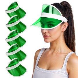WickedFun® Pack of 6 Green Neon Sunvisors - Unisex Retro 80s Neon Sun Visor Hat Headband Cap for Golf Tennis Stag Poker Party