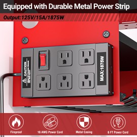 YYR Power Tool Organizer Wall Mount with Charging Station, Cordless Tools Hanger and Battery Storage Rack for Garage Organization, Heavy Duty Drill Holder Shelf Build in Metal Power Strip - Red