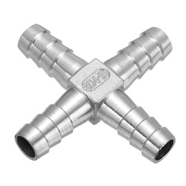 sourcing map 9/16" Cross Hose Barb Pipe Fitting, 304 Stainless Steel 4 Way Pipe Hose Pipe Fitting Adapter for Vacuum Systems, Industrial Pipe Connections, Silver