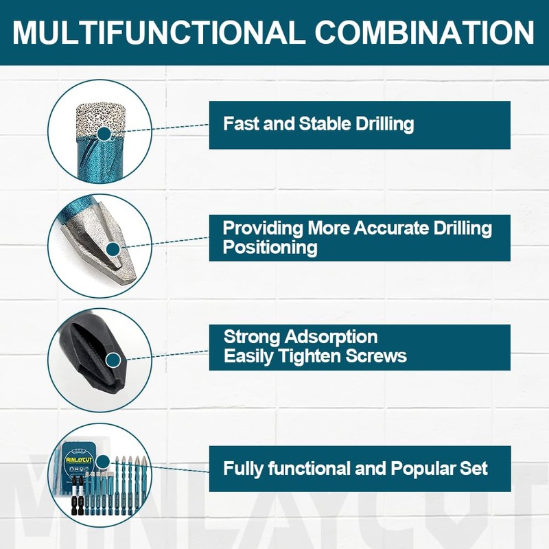 MINLAYCUT Tile Glass Drill Bits - 12PCS 3/16"-3/8" Diamond Drill