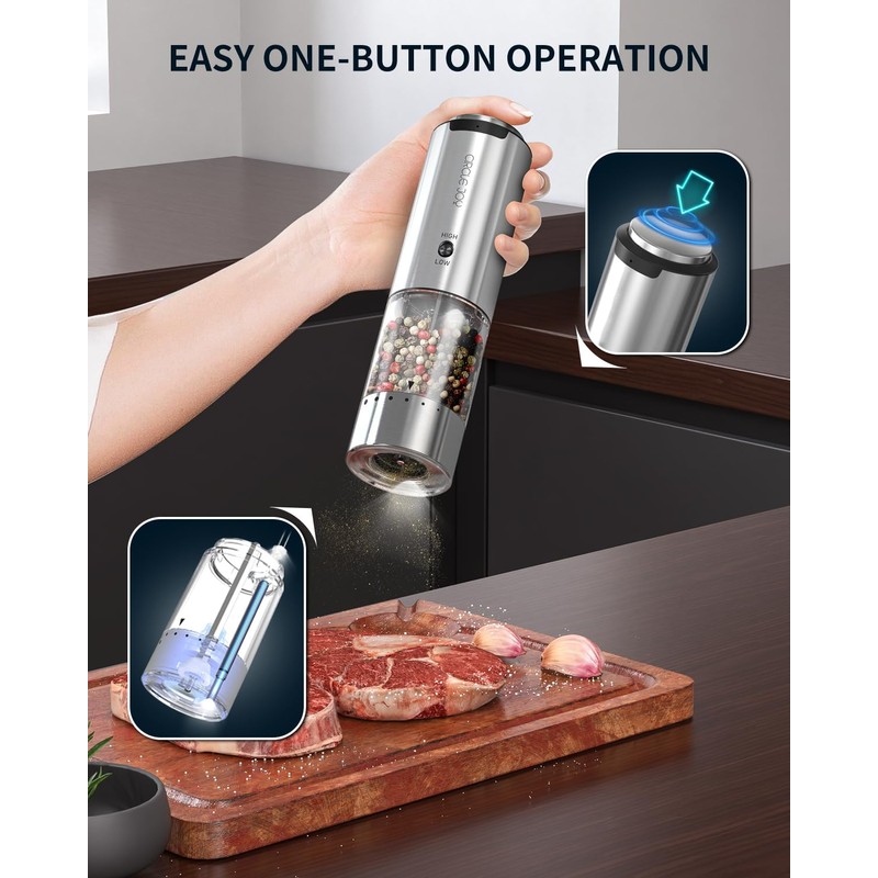 CIRCLE JOY Electric Pepper Grinder Stainless Steel Rechargeable Pepper Mill