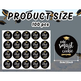 Whaline 100Pcs One Smart Cookie Graduation Stickers 2025 Black Gold Congrats Grad Thank You Stickers Label Decals for Envelope Sealing Bag Card College High School Party Graduate Supplies