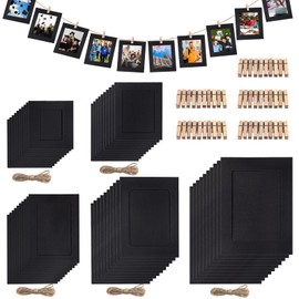 Wokape 50Pcs Paper Picture Frames Set,3"/4"/5"/6"/7" Cardboard Photo Frame, DIY Cardboard Photo Hanging Display For Home, Party, Classroom Crafts and Office Wall(Black)