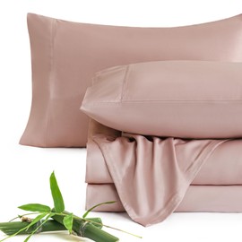 JSD Dusty Pink 100% Viscose Derived from Bamboo Sheet Set Twin, Cooling Sheets for Hot Sleepers, Soft Silky Breathable Bed Sheets Extra Deep Pocket