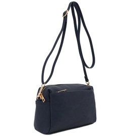 FashionPuzzle Triple Zip Small Crossbody Bag (Navy)
