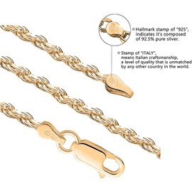 Savlano 18K Gold Plated 925 Sterling Silver 3mm Solid Italian Rope Diamond Cut Twist Link Chain Necklace With Gift Box For Men & Women - Made in Italy (16, 3mm)
