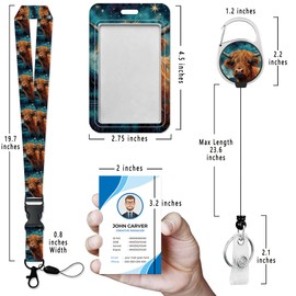 Badge Holder with Lanyard,Highland Cow Lanyards for ID Badges, Badge Holder with Breakaway Lanyard Keychain, Card Protector for Women, Gifts for Teacher Nurse Workers