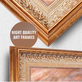 Impression Sunrise by Claude Monet. Framed Size:24.5 x 20.5 inches,Image Size:20x16 inches,Vintage Pattern Gold Frame The World Classic Art Reproductions, Giclee Canvas Prints Wall Art for Home Décor