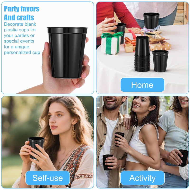 cobee 36 Pack 16 oz Reusable Blank Plastic Cups, Stadium